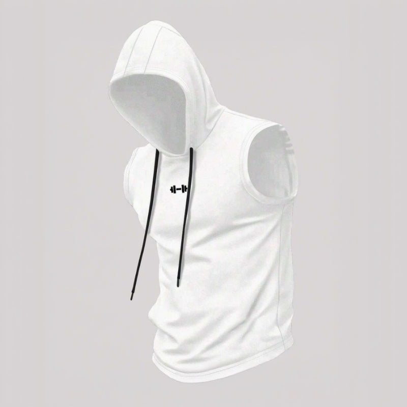 Sleeveless Hooded Fitness Tank Top with Dumbbell Graphic