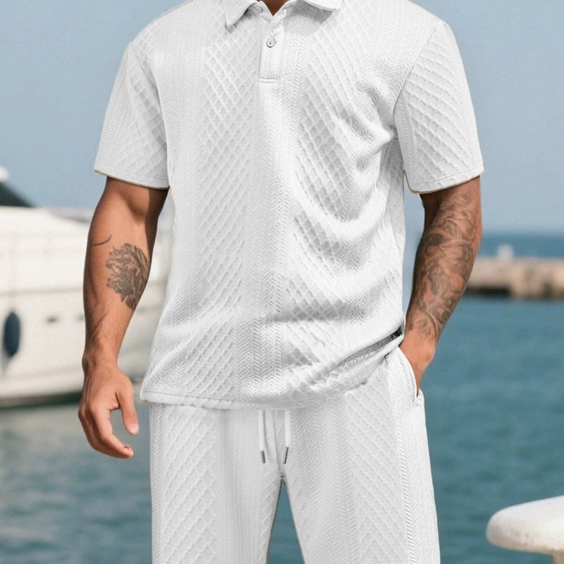 Men's Textured Jacquard Polo & Shorts Set