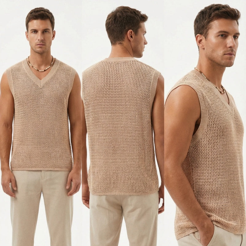 Men’s Hollow Knit Sleeveless Sweater