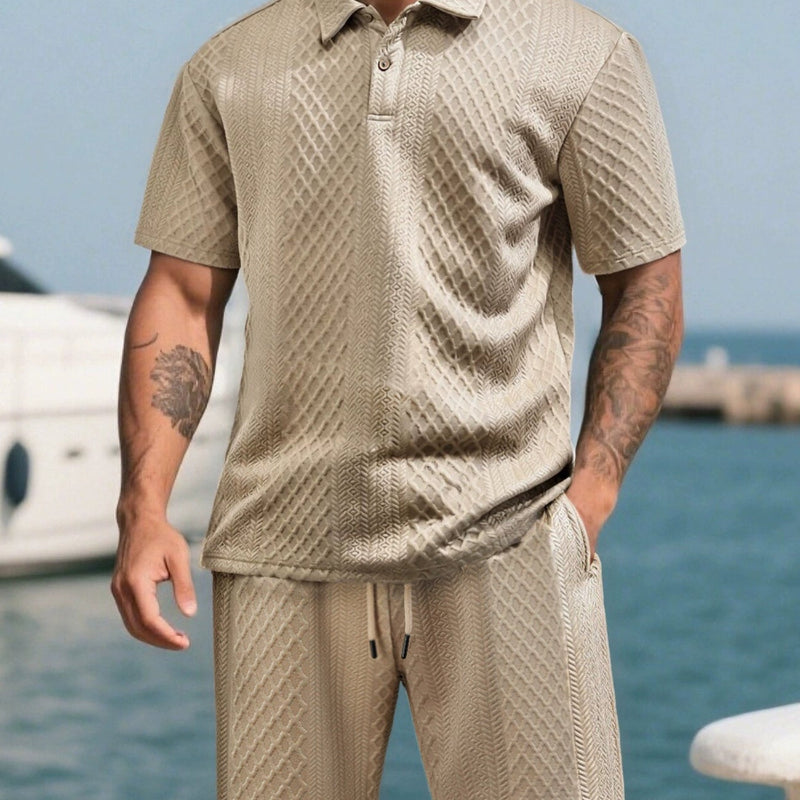 Men's Textured Jacquard Polo & Shorts Set