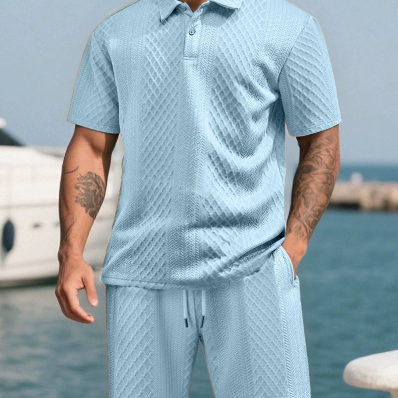 Men's Textured Jacquard Polo & Shorts Set