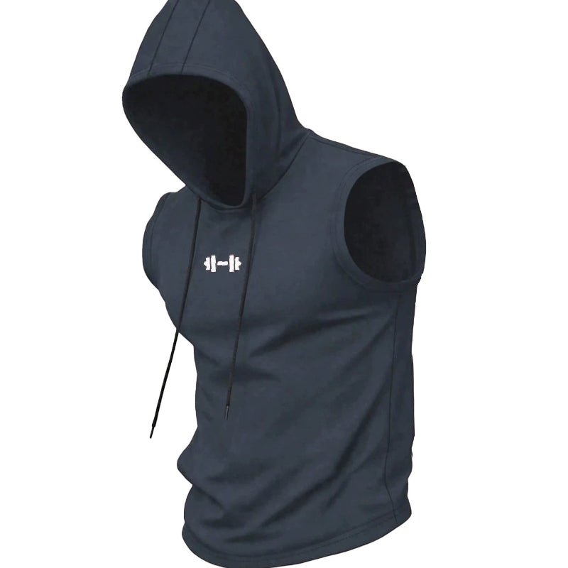 Sleeveless Hooded Fitness Tank Top with Dumbbell Graphic