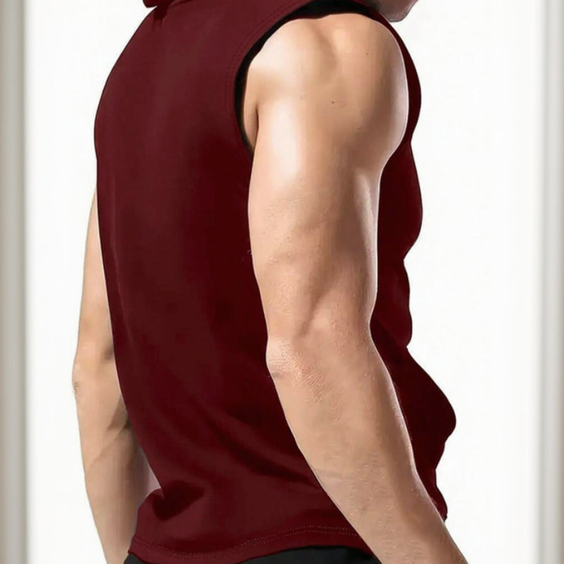 Sleeveless Hooded Fitness Tank Top with Dumbbell Graphic