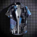 Vintage Newspaper Print Cuban Collar Shirt