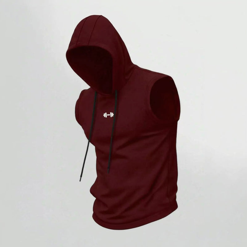 Sleeveless Hooded Fitness Tank Top with Dumbbell Graphic