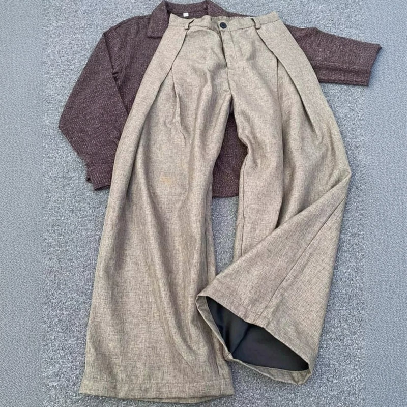 Men's Taupe Old Money Pleated Trousers