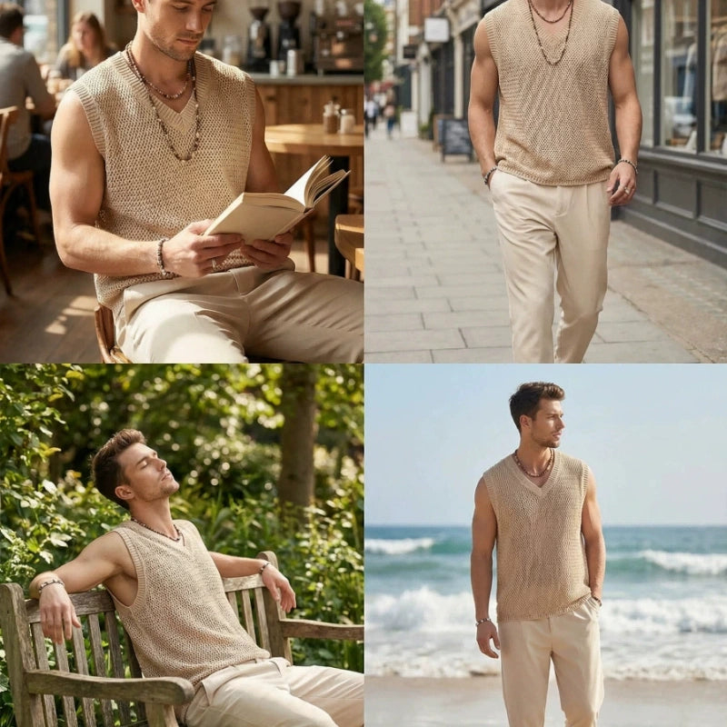 Men’s Hollow Knit Sleeveless Sweater