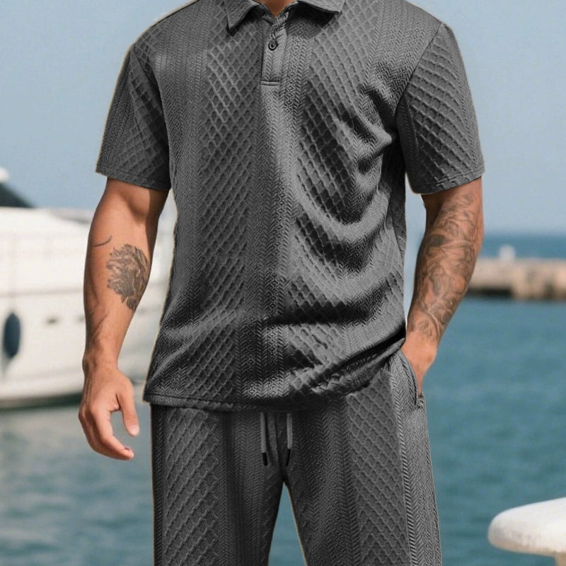 Men's Textured Jacquard Polo & Shorts Set