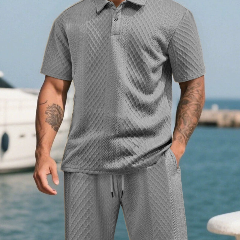 Men's Textured Jacquard Polo & Shorts Set